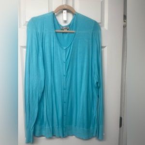 Sejour 3x Aqua Blue Button Front Cardigan Sweater